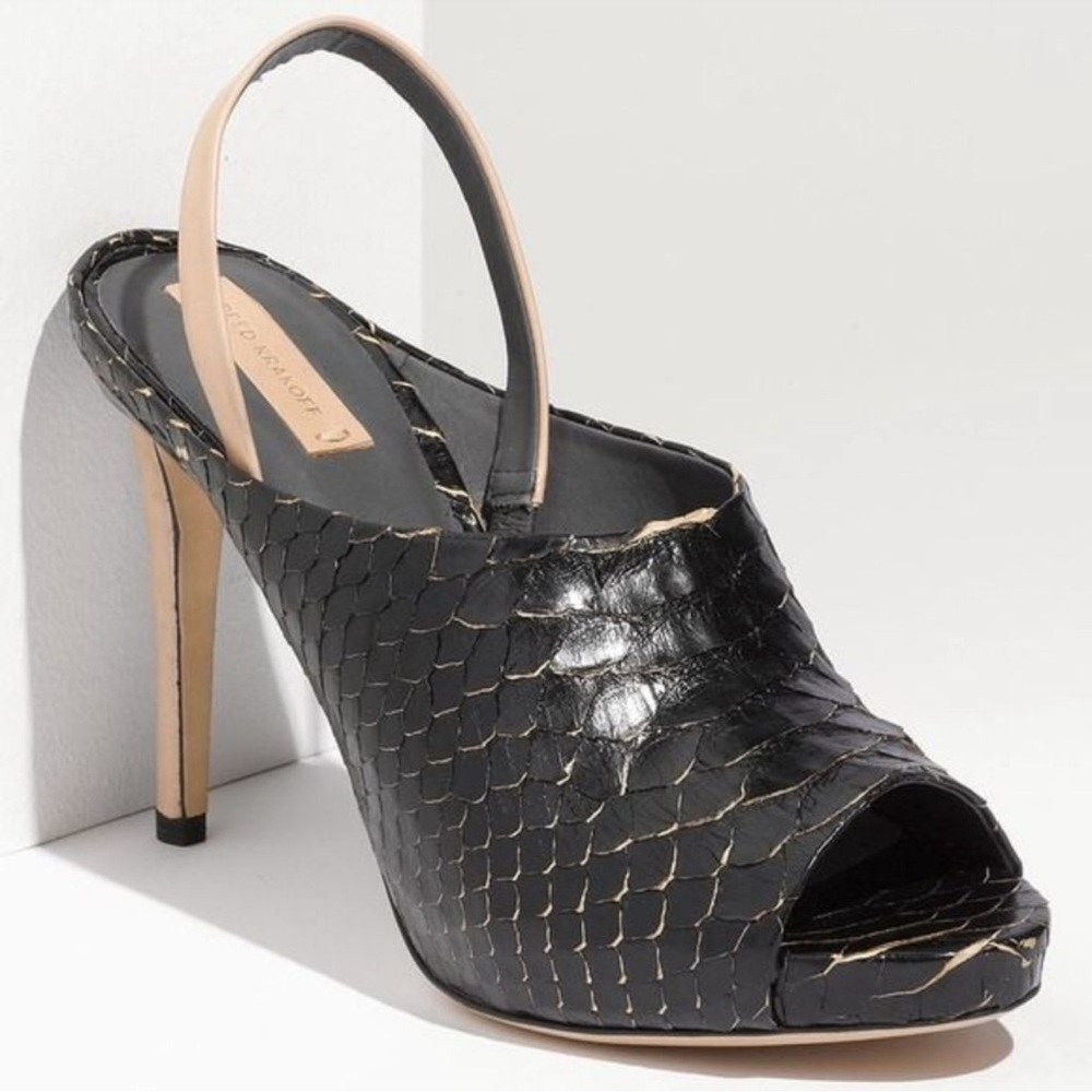 Reed Krakoff Black Genuine Python Slingback Mule … - image 1